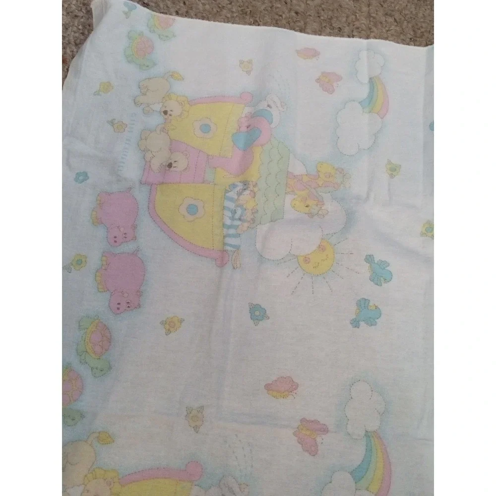 Vintage 1985 Curity Noahs Ark Baby Blanket Pastel Animals Flannel Kendall Co